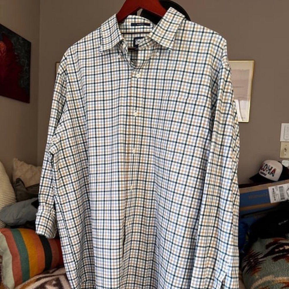 Lands End XXL (18-18.5) Men's  Plaid Twill Shirt